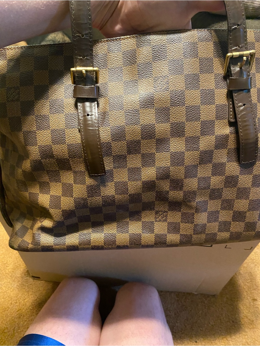 Louis Vuitton Brown Checkered Tote Bag with Leather Straps - Picture 12 of 14